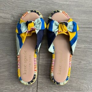 Kate Spade Vibrant Blue and Yellow Stripes Slip-On Espadrille Sandals